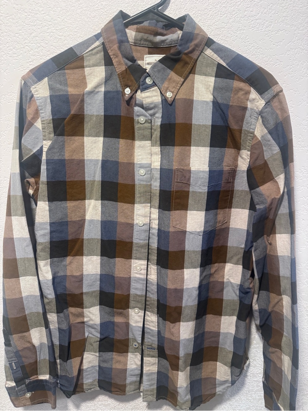 GAP Men's Plaid Button-Down Shirt - Blue, Brown, Cream